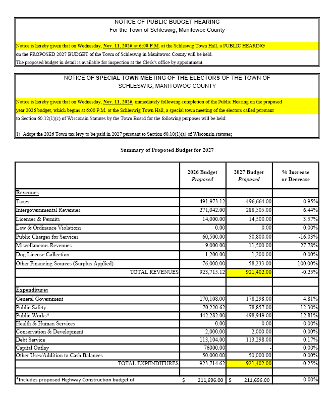 2027 Budget Hearing Notice